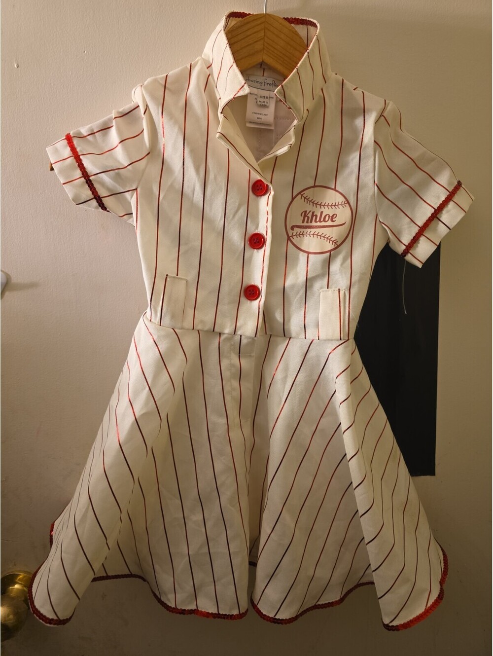 Chasing Fireflies Girls Size 6 Baseball Style Dress with Red Buttons